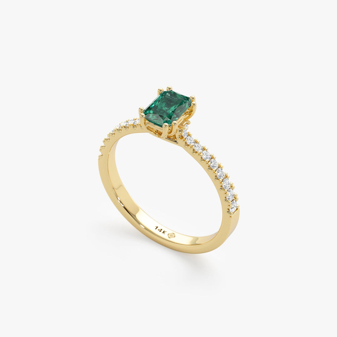 Green Emerald Cut Diamond Pave Engagement Ring for Women