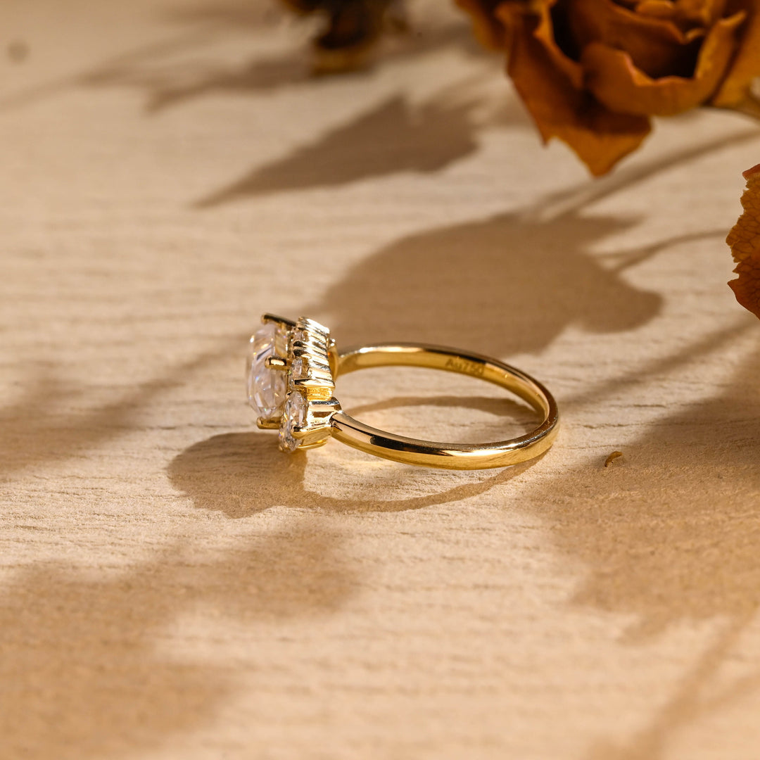 1.50 CT East West Pear Diamond Cluster Moissanite Engagement Ring