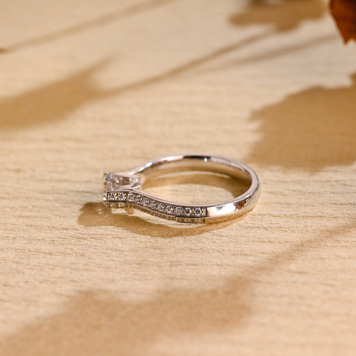 0.50CT Round Brilliant Pave Diamond Moissanite Engagement Ring