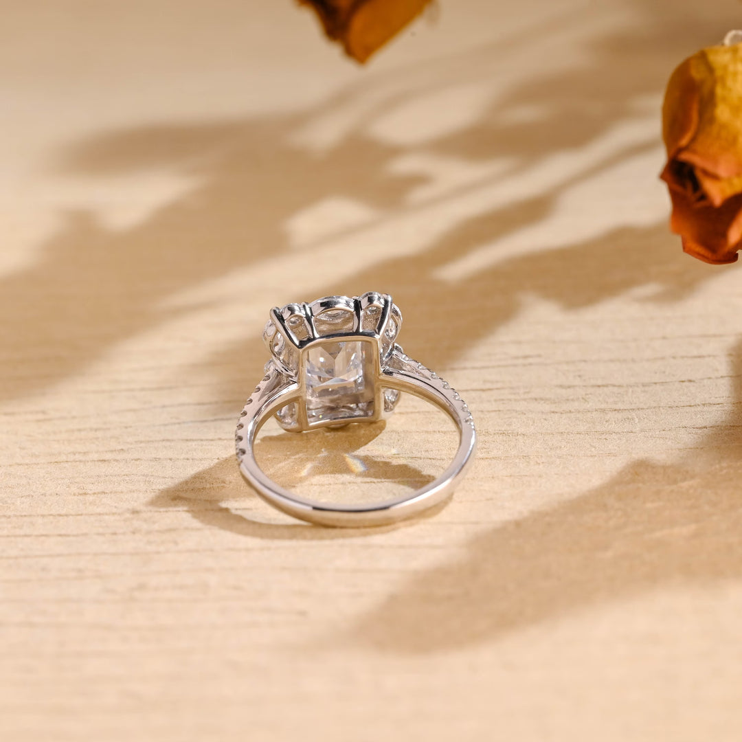 1.0CT Emerald Cut Cluster Moissanite Engagement Ring