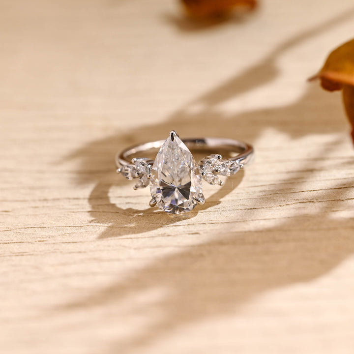 2.0CT Pear Cut Cluster Diamond Moissanite Engagement Ring