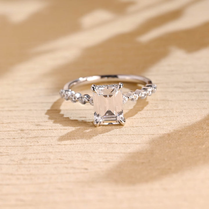 1.50CT Emerald Cut Pave Setting Moissanite Engagement Ring