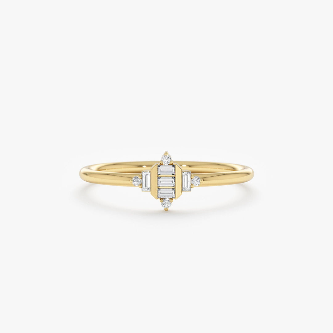 Baguette Cut Diamond Cluster Gold Wedding Ring for Women