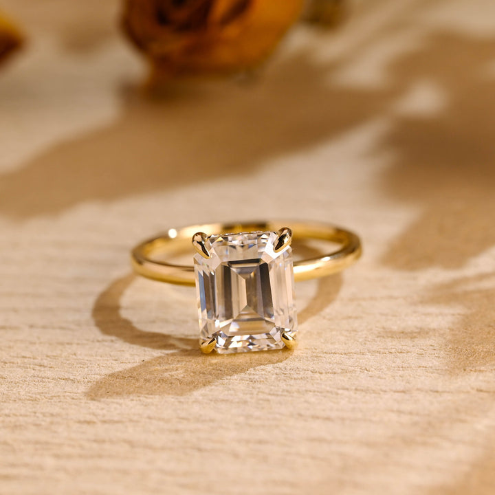 2.50CT Emerald Cut Hidden Halo Moissanite Engagement Ring