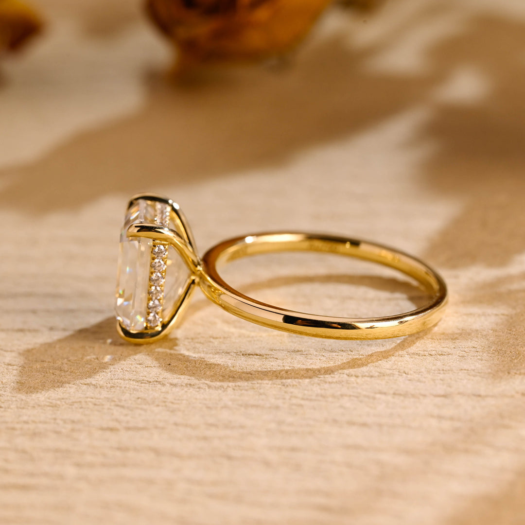 2.50CT Emerald Cut Hidden Halo Moissanite Engagement Ring