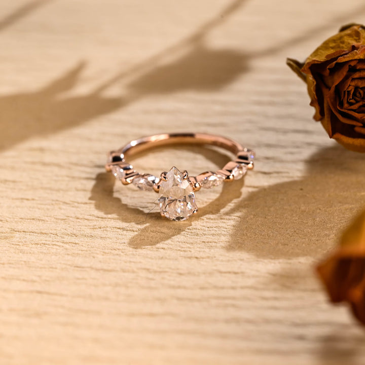 0.50CT Pear Diamond Pave Setting Moissanite Engagement Ring