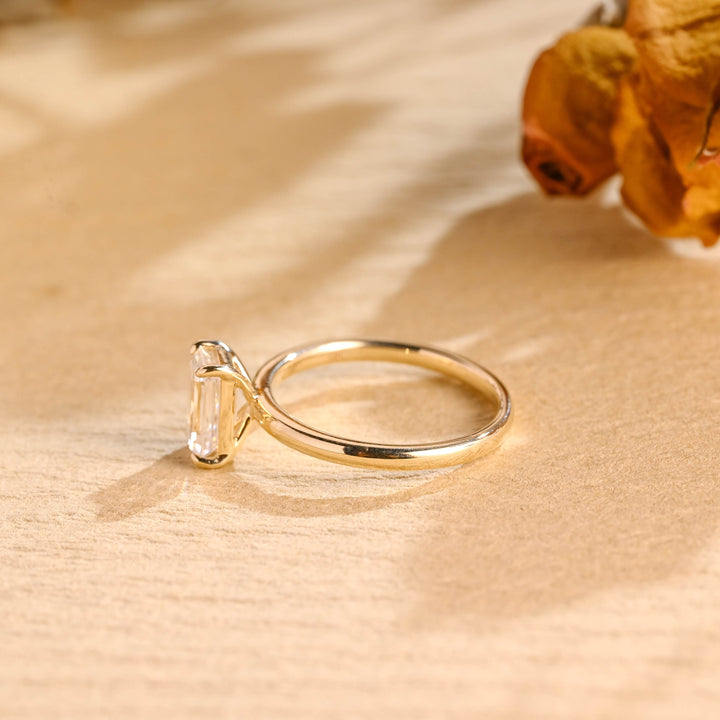 1.50CT Elongated Emerald Cut Solitaire Moissanite Engagement Ring