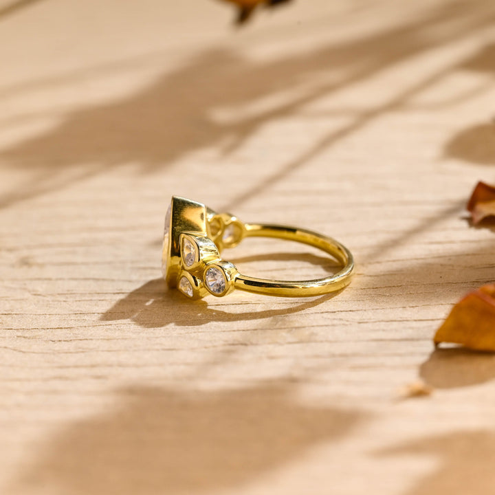 2.0CT Pear Cut Cluster Diamond Bezel Moissanite Engagement Ring