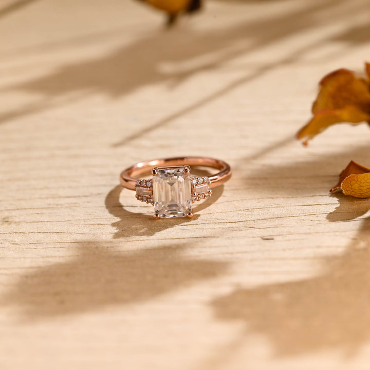 1.50CT Emerald Diamond Cluster Moissanite Engagement RIng