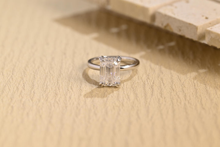2.0CT Emerald Cut Hidden Halo Moissanite Engagement Ring