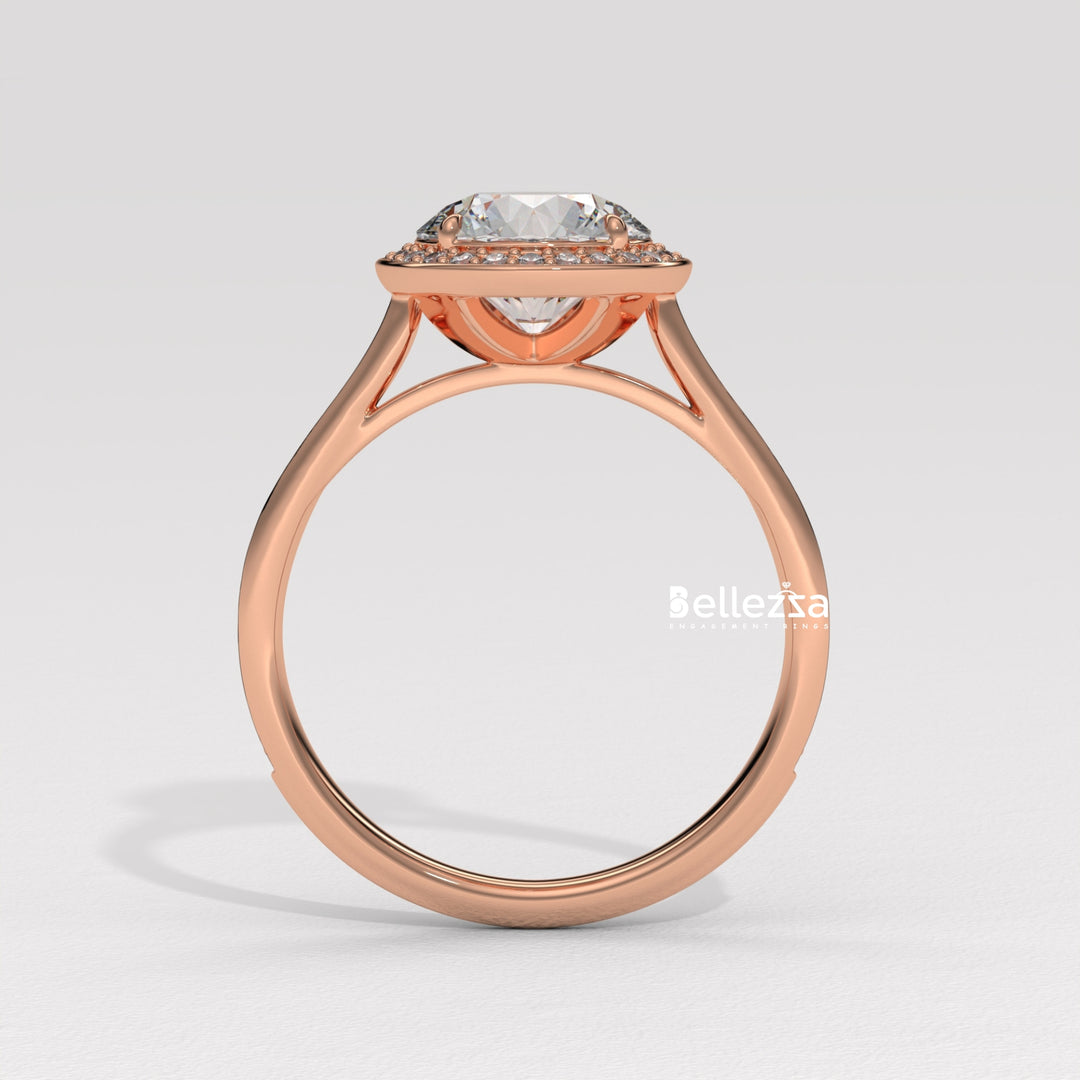 1.0-2.0CT Round Cut CVD Diamond Halo Pave Setting Engagement Ring