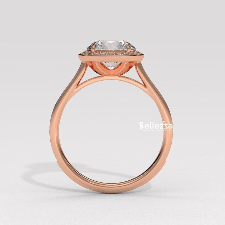 1.0-2.0CT Round Cut CVD Diamond Halo Pave Setting Engagement Ring
