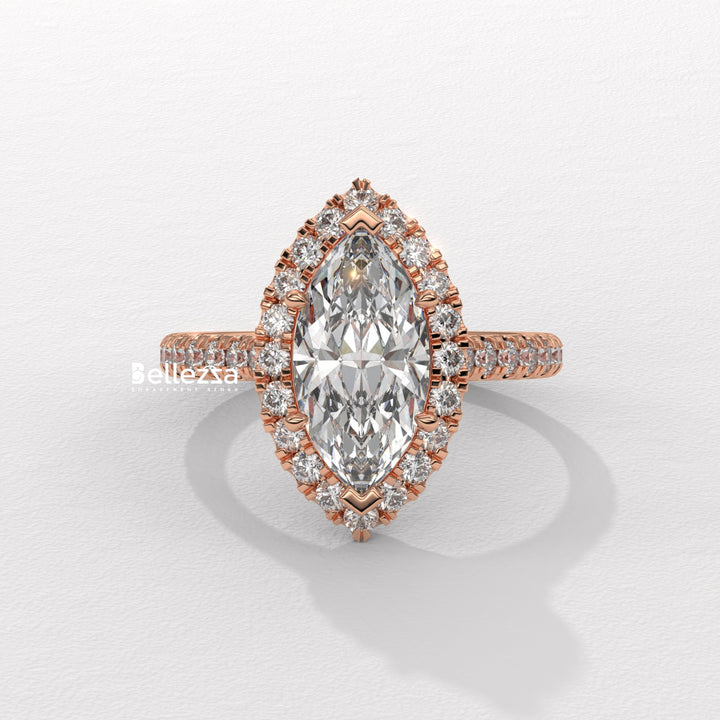 1.50-2.50CT Marquise Cut CVD Diamond Halo Pave Set Engagement Ring