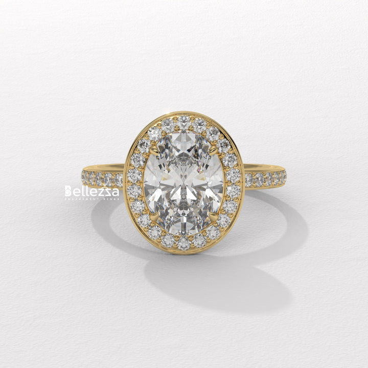 1.50-2.50CT Oval Cut CVD Diamond Halo Setting Engagement Ring