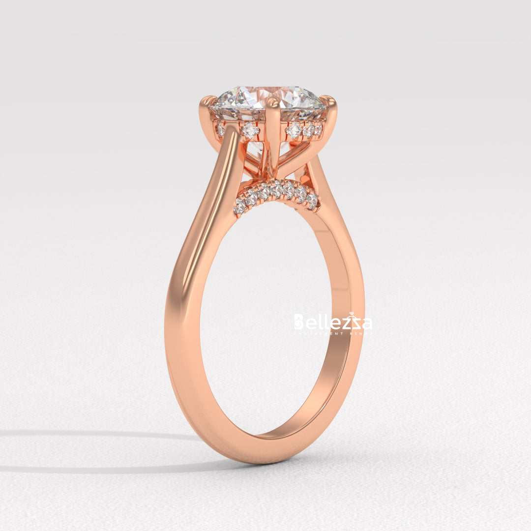 1.0-2.0CT Round Cut Lab Grown Diamond Hidden Halo Engagement Ring