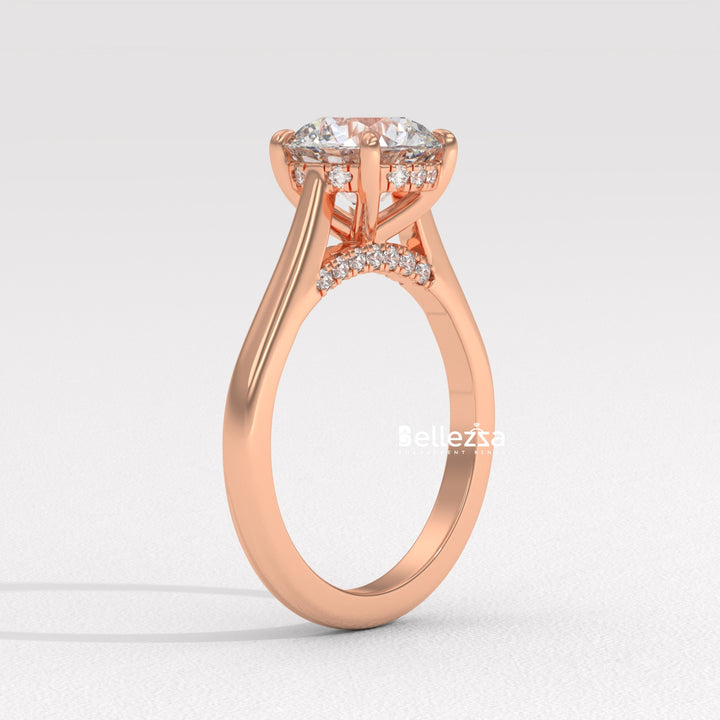 1.0-2.0CT Round Cut Lab Grown Diamond Hidden Halo Engagement Ring