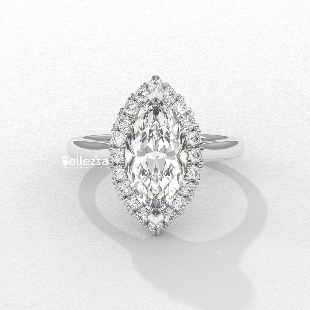 1.50-2.50CT Marquise Cut CVD Diamond Halo Setting Engagement Ring