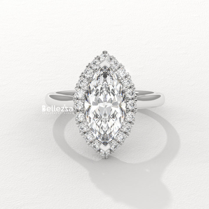 1.50-2.50CT Marquise Cut CVD Diamond Halo Setting Engagement Ring
