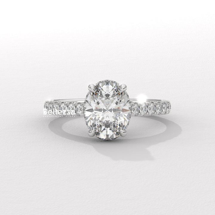 1.0-2.0CT Oval Diamond Pave Setting Hidden Halo Lab Grown Engagement Ring