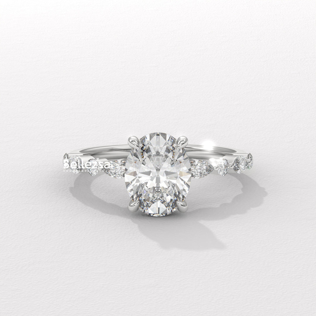 2.0-3.0CT Oval Diamond Pave Setting Lab Grown Engagement Ring