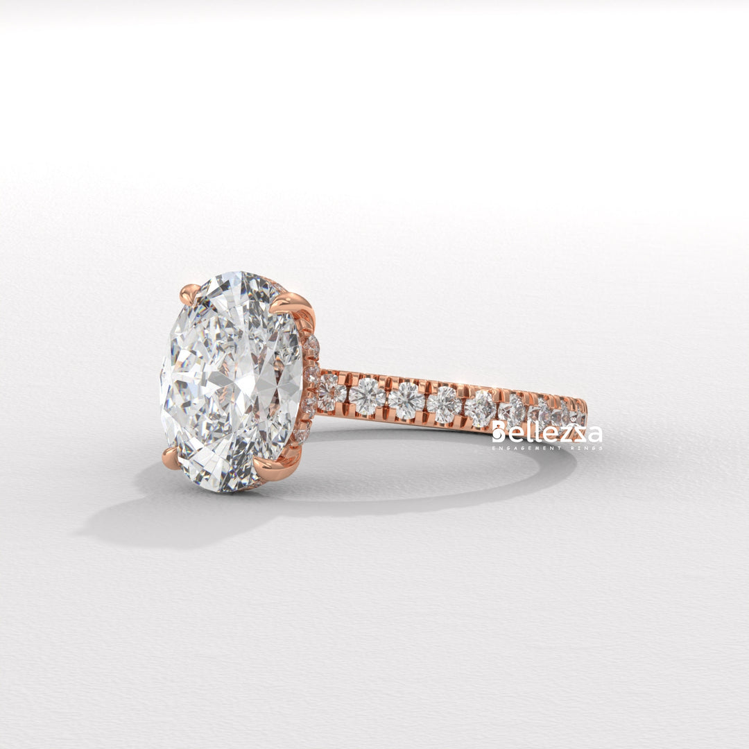 1.50-2.50CT Oval Diamond Pave Setting Hidden Halo Lab Grown Engagement Ring