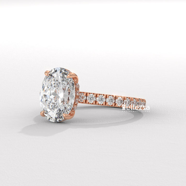 1.50-2.50CT Oval Diamond Pave Setting Hidden Halo Lab Grown Engagement Ring