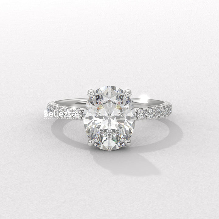 2.0-3.0CT Oval Diamond Pave Setting Lab Grown Engagement Ring