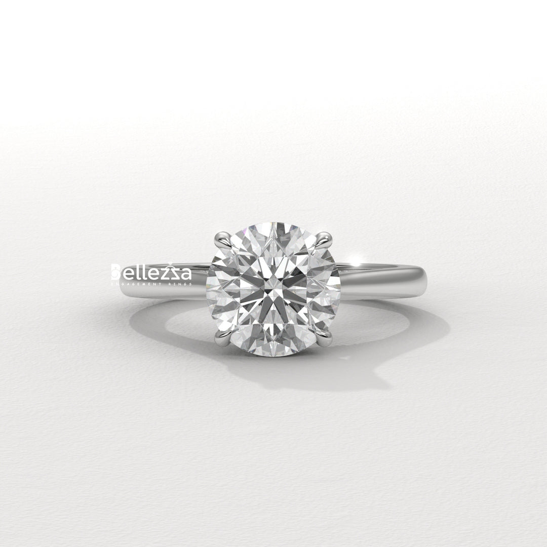 1.0-2.0CT Round Cut Lab Grown Diamond Hidden Halo Engagement Ring