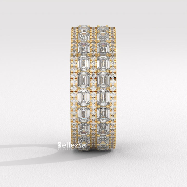 Emerald & Round Diamond Unqiue Lab Grown Wedding Band