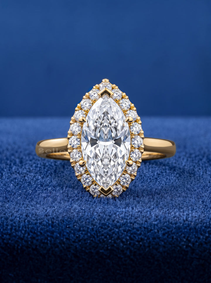 1.50-2.50CT Marquise Cut CVD Diamond Halo Setting Engagement Ring