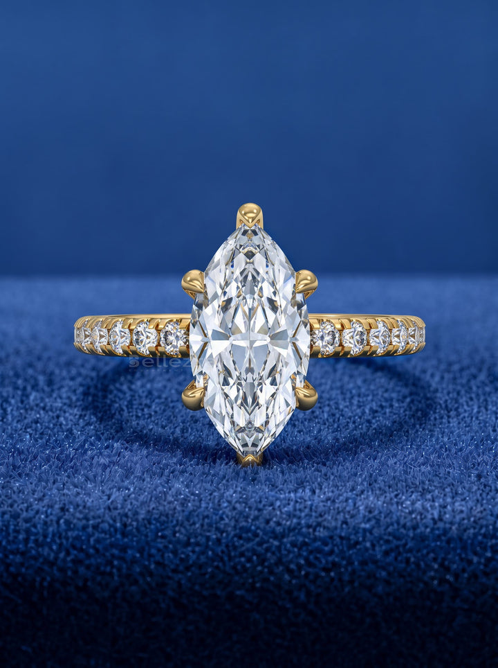 2.0-3.0CT Marquise Cut CVD Diamond Pave Setting Engagement Ring