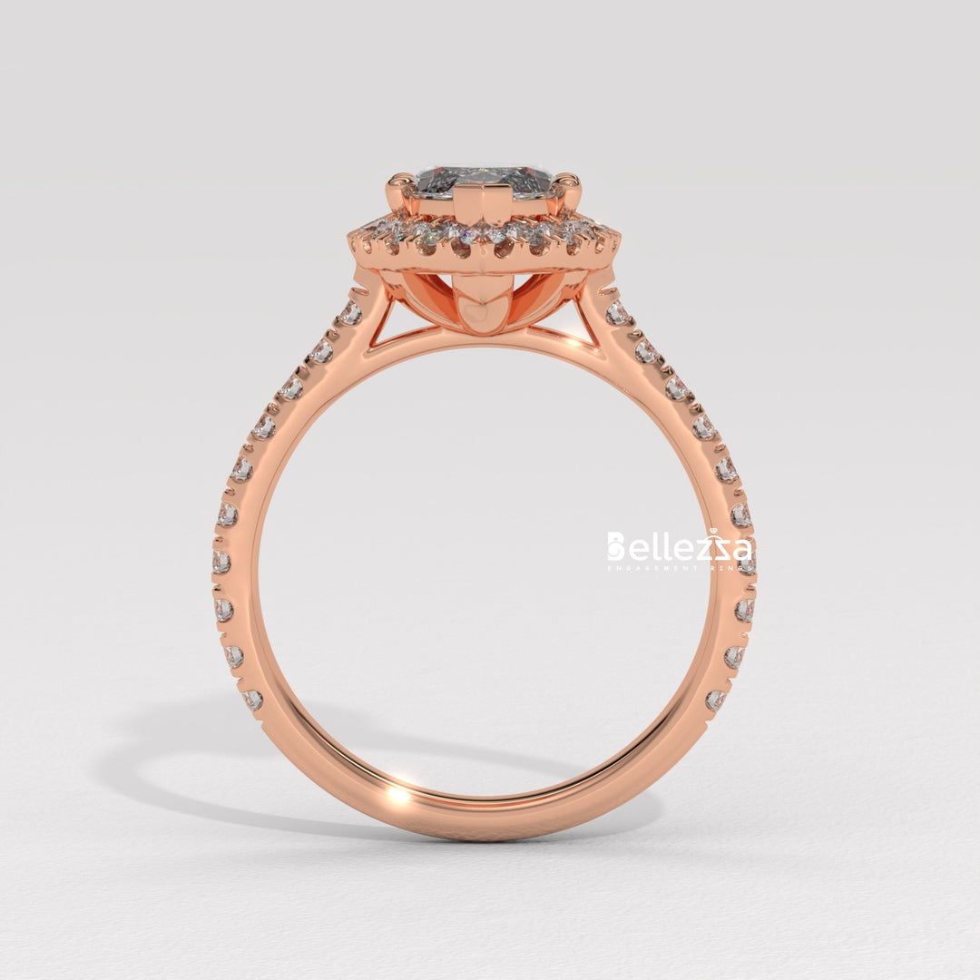 1.50-2.50CT Marquise Cut CVD Diamond Halo Pave Set Engagement Ring