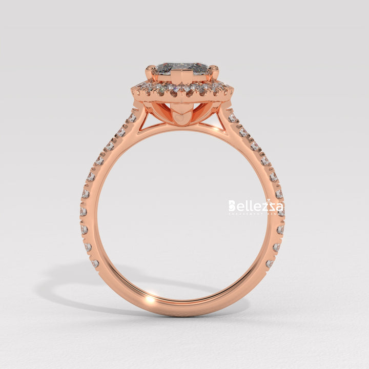 1.50-2.50CT Marquise Cut CVD Diamond Halo Pave Set Engagement Ring