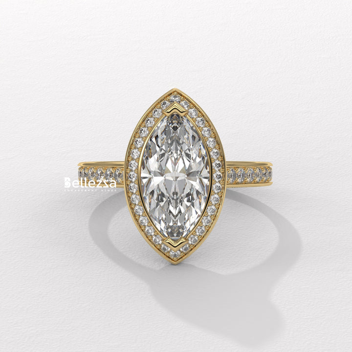2.0-3.0CT Marquise Cut Halo Pave Setting Lab Grown Engagement Ring