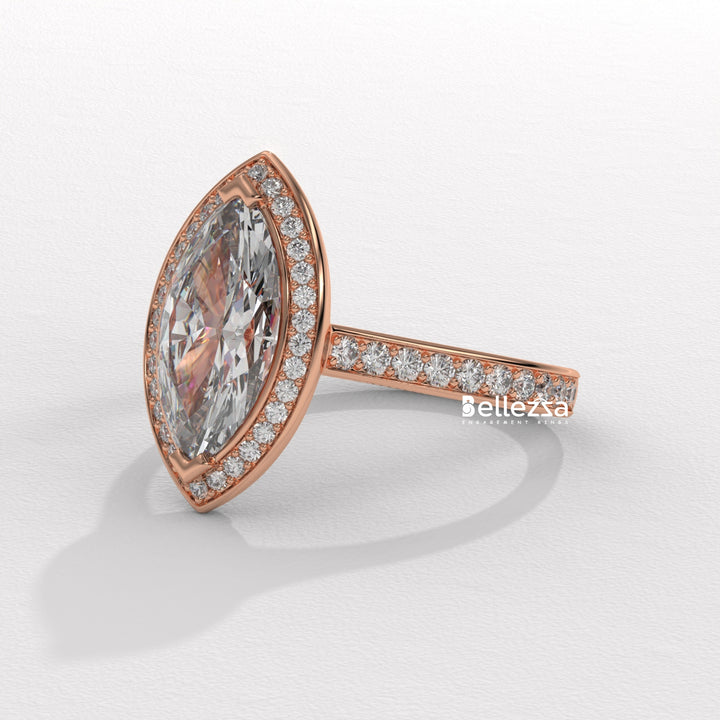 2.0-3.0CT Marquise Cut Halo Pave Setting Lab Grown Engagement Ring