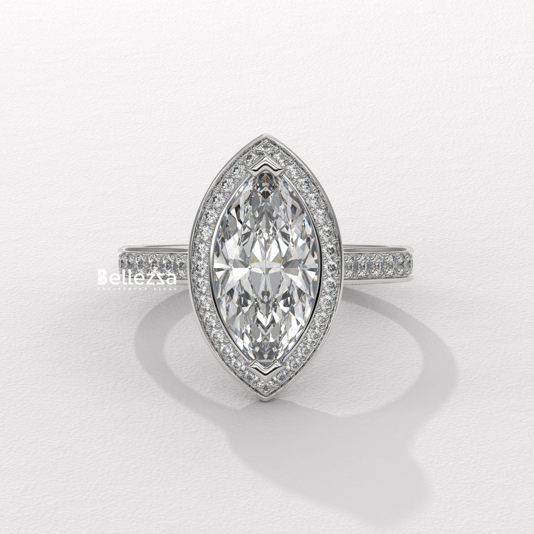 2.0-3.0CT Marquise Cut Halo Pave Setting Lab Grown Engagement Ring