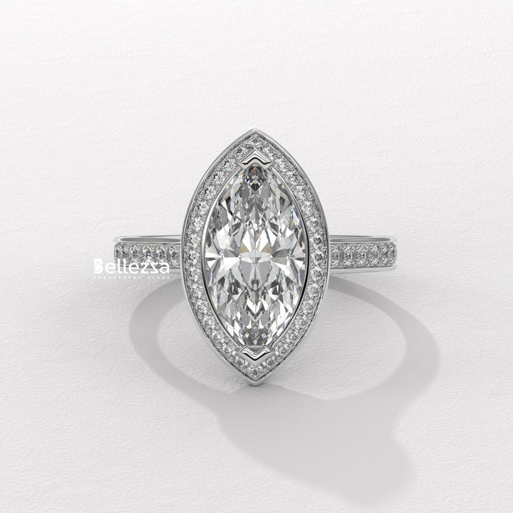 2.0-3.0CT Marquise Cut Halo Pave Setting Lab Grown Engagement Ring