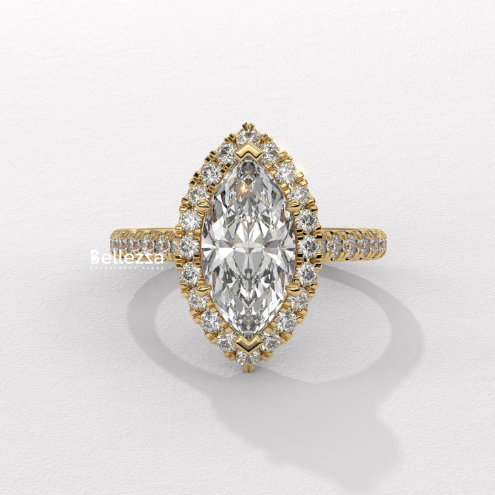 1.50-2.50CT Marquise Cut CVD Diamond Halo Pave Set Engagement Ring