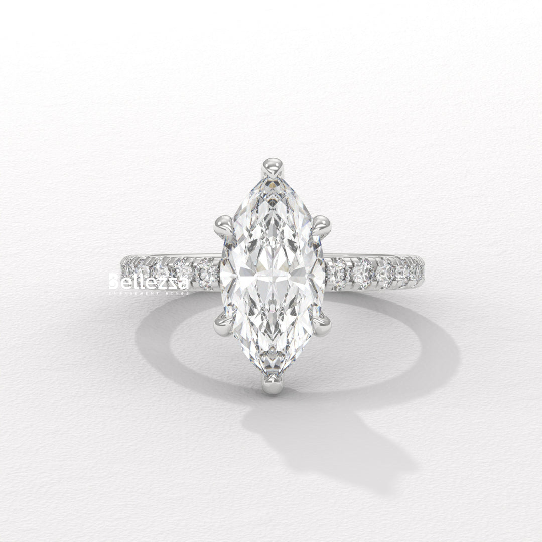 2.0-3.0CT Marquise Cut CVD Diamond Pave Setting Engagement Ring