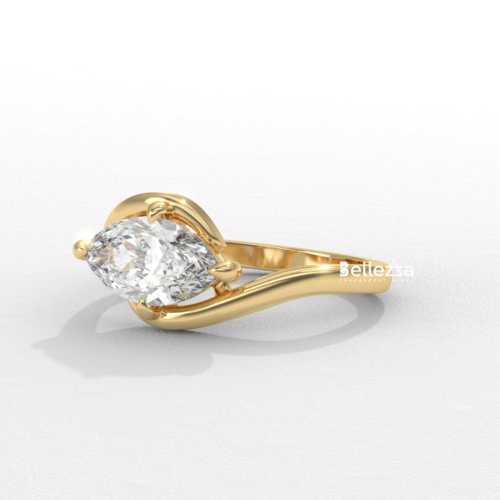 1.50-2.50CT East-West Marquise Cut Solitaire Lab Grown Engagement Ring