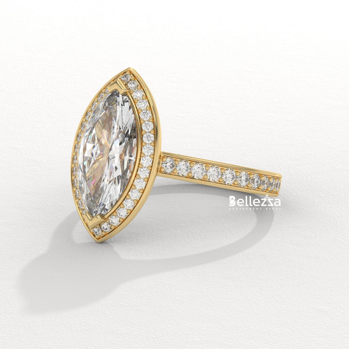 2.0-3.0CT Marquise Cut Halo Pave Setting Lab Grown Engagement Ring