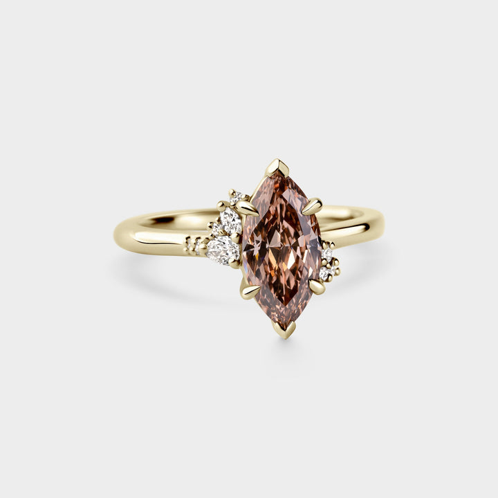 1.50CT Champagne Marquise Diamond Cluster Setting Lab Grown Engagement Ring
