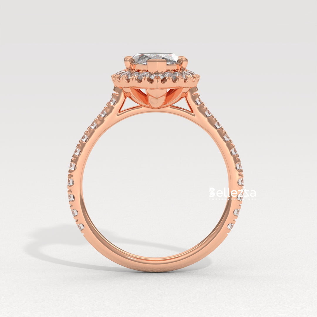 1.50-2.50CT Marquise Cut CVD Diamond Halo Pave Set Engagement Ring