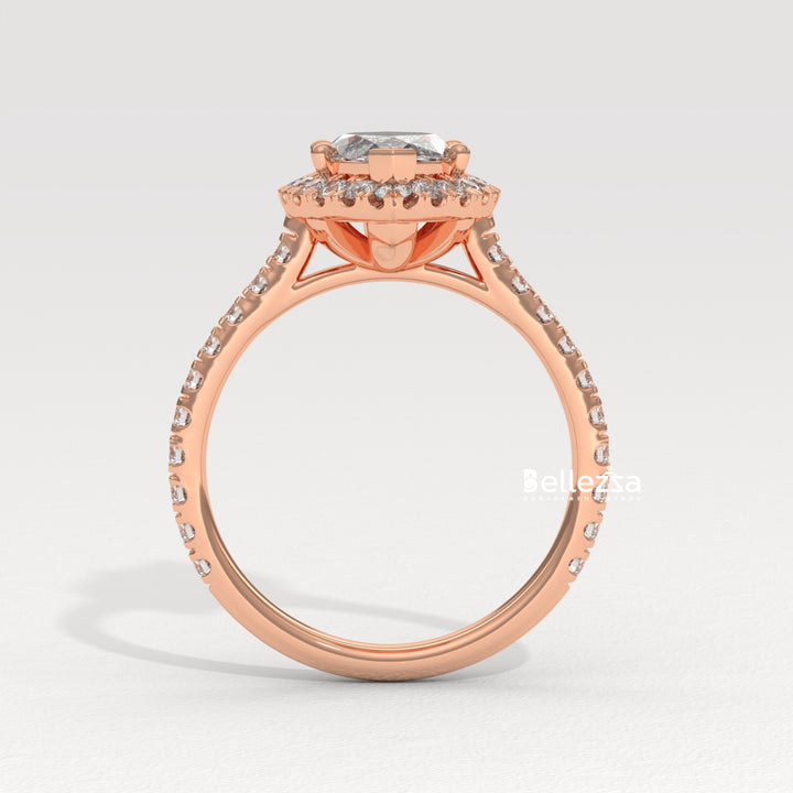 1.50-2.50CT Marquise Cut CVD Diamond Halo Pave Set Engagement Ring