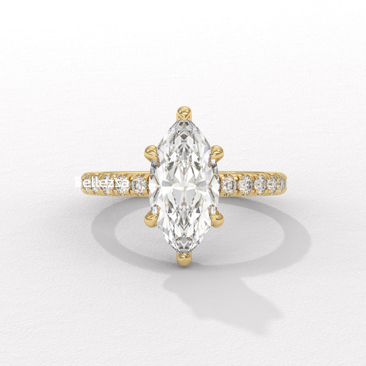 2.0-3.0CT Marquise Cut CVD Diamond Pave Setting Engagement Ring