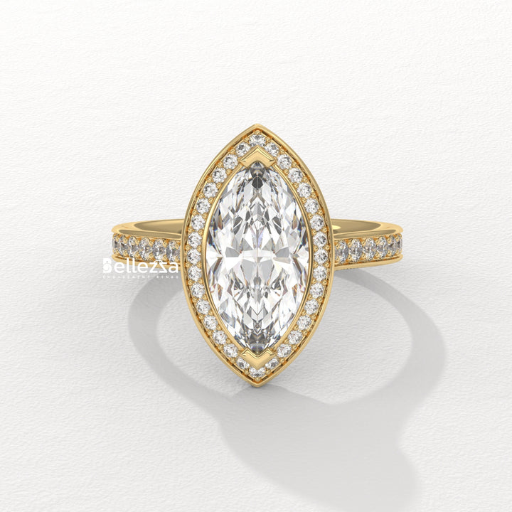 2.0-3.0CT Marquise Cut Halo Pave Setting Lab Grown Engagement Ring