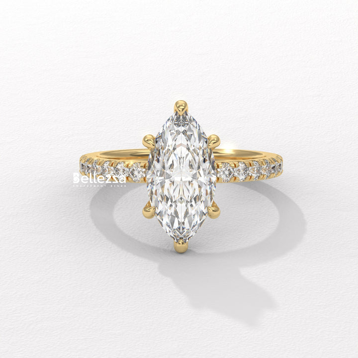 2.50-3.50CT Marquise Cut CVD Diamond Pave Setting Engagement Ring