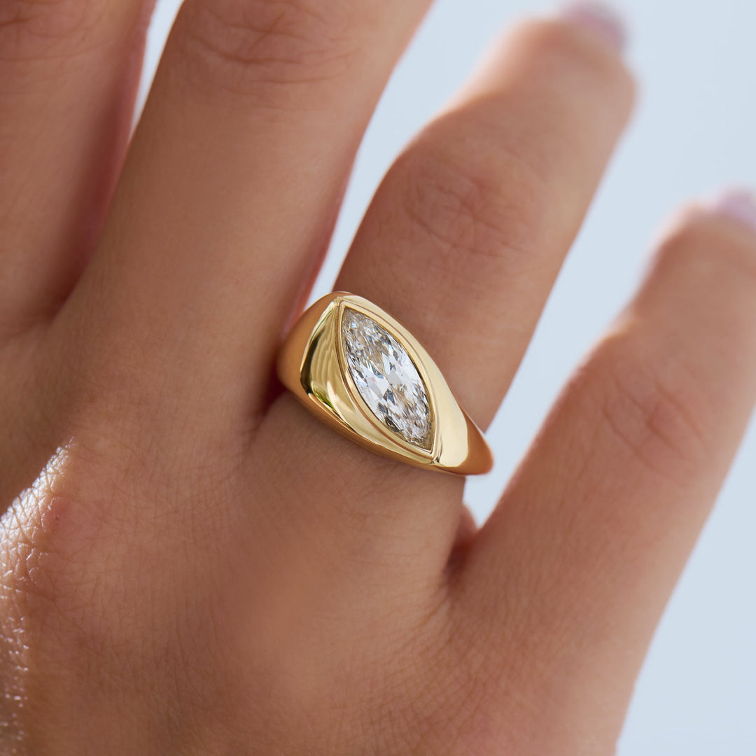 1.50CT Fancy Warm Yellow Marquise Cut Unique Solitaire Lab Grown Engagement Ring