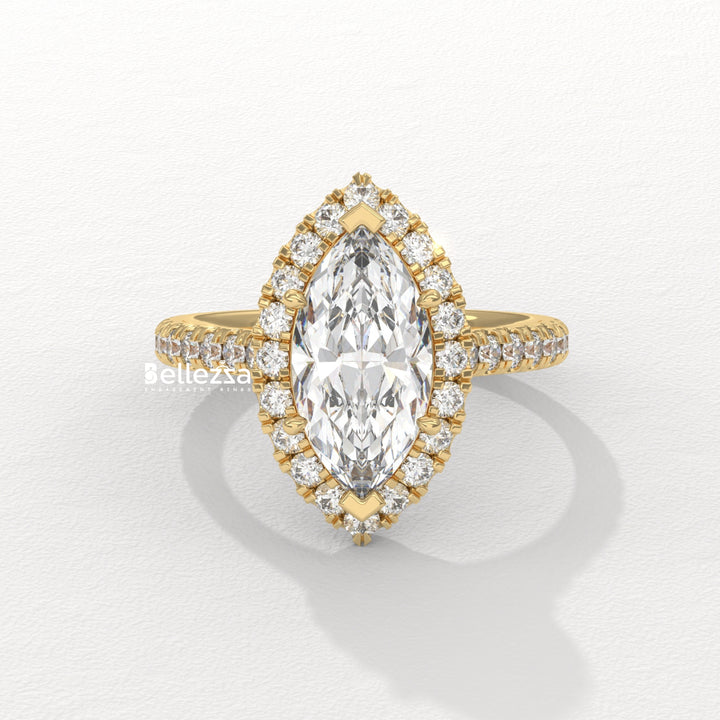 1.50-2.50CT Marquise Cut CVD Diamond Halo Pave Set Engagement Ring
