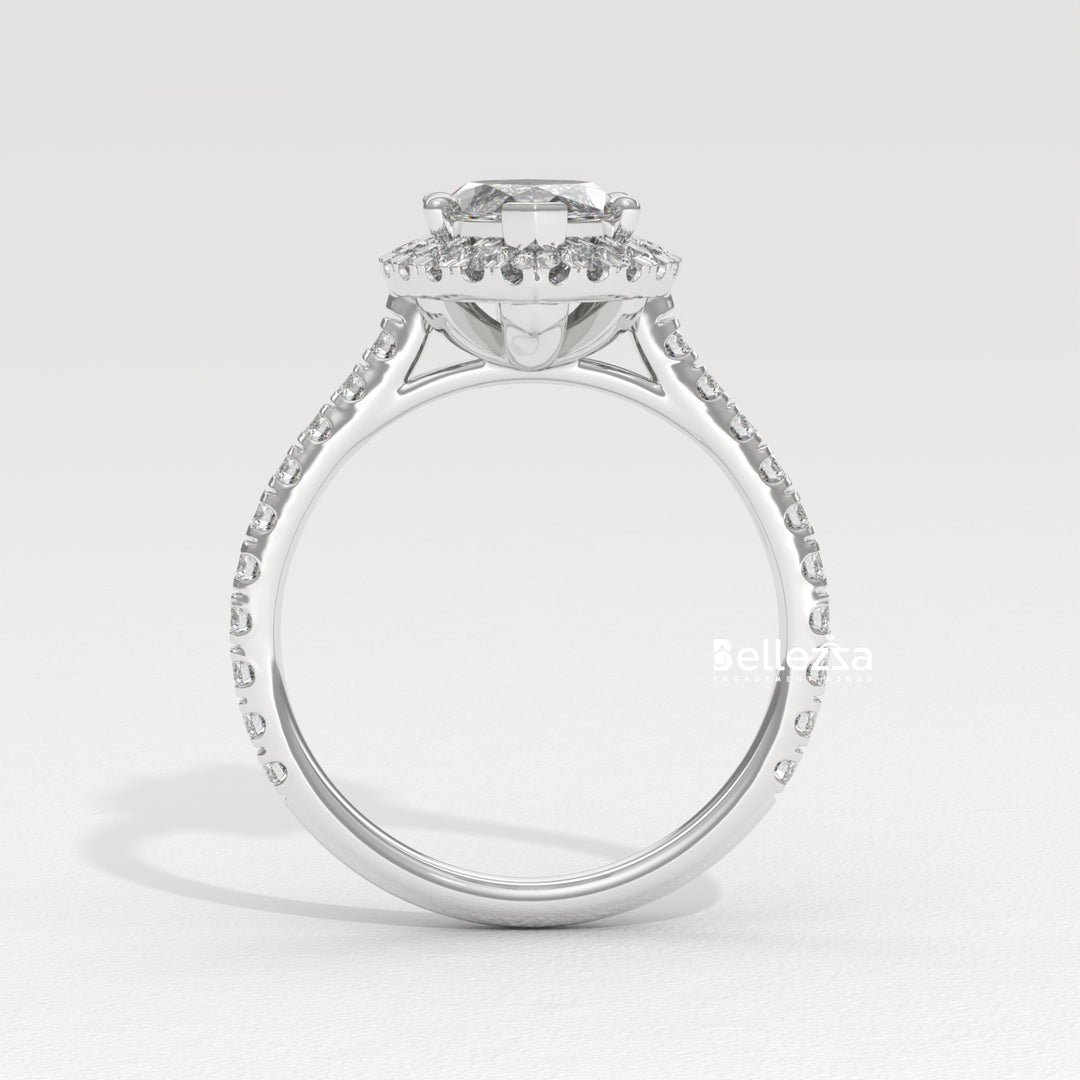 1.50-2.50CT Marquise Cut CVD Diamond Halo Pave Set Engagement Ring